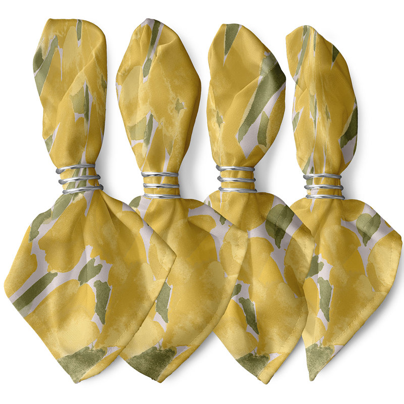 Lonston Polyester Floral Square Napkin, Yellow