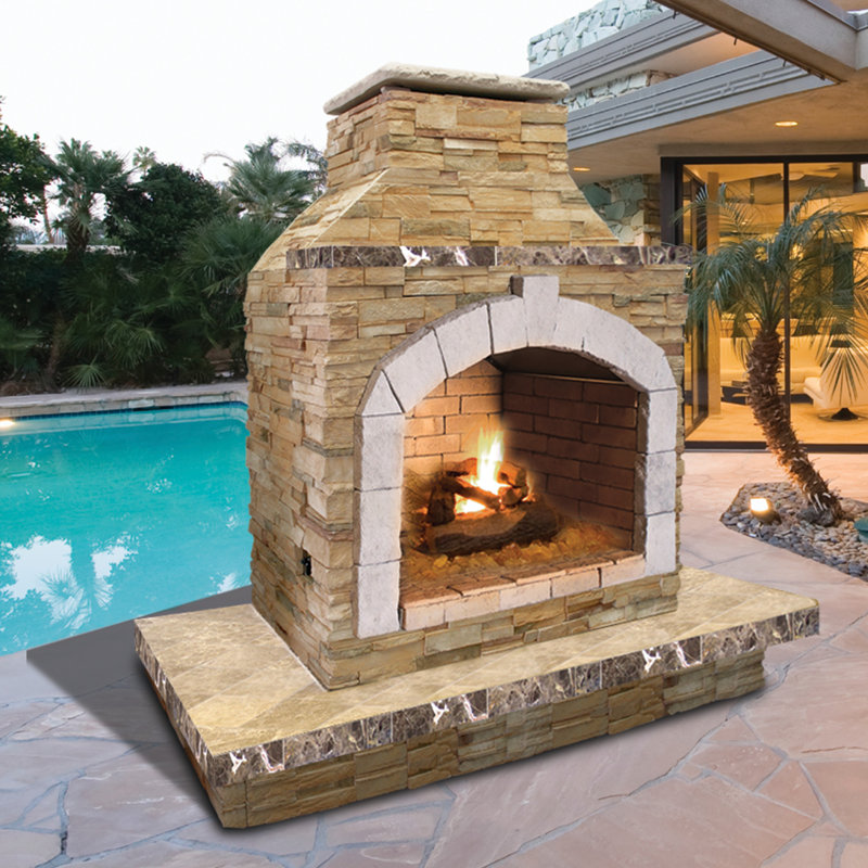 78" Tall Stone Veneer Propane Gas Outdoor Fireplace