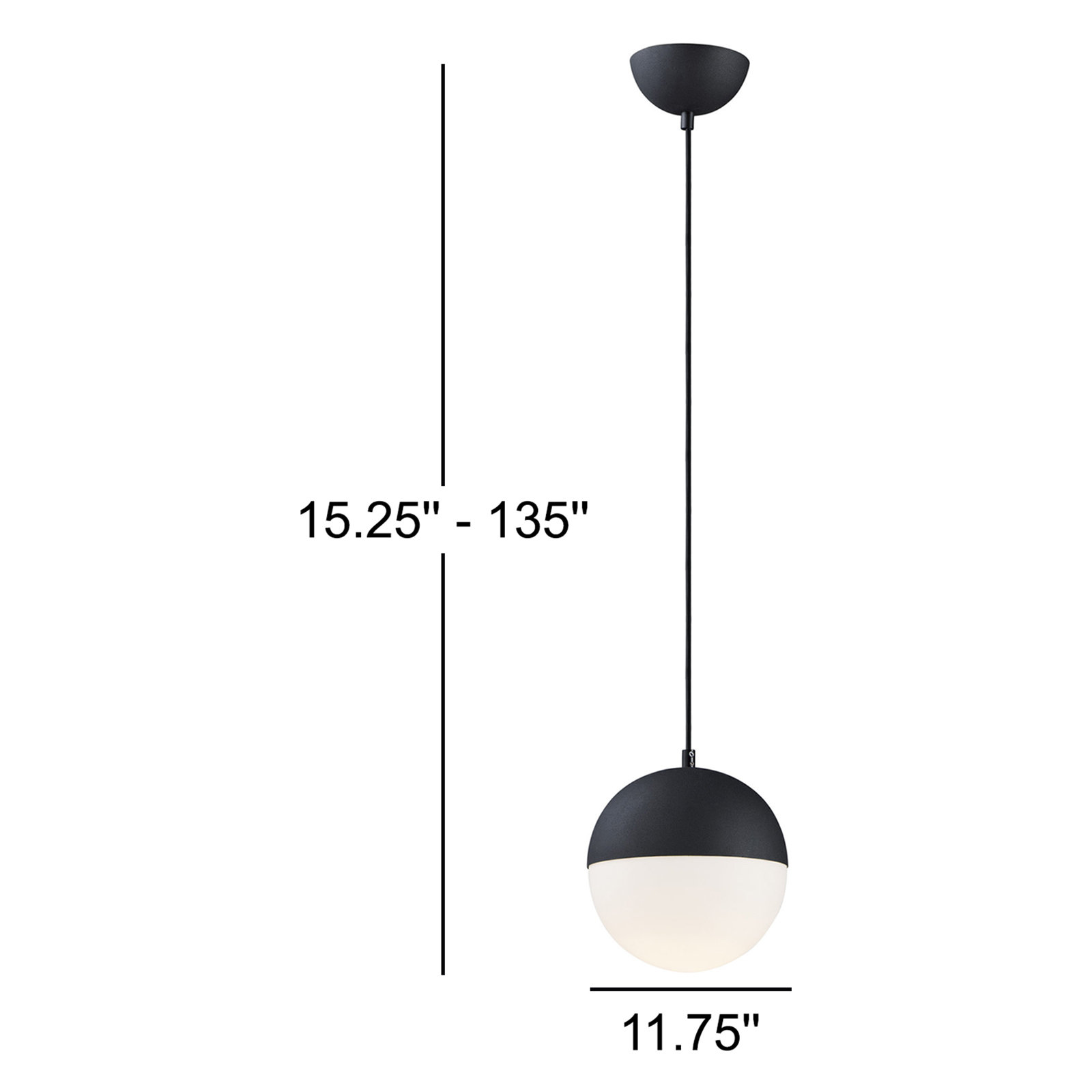 Hastings Dimmable Single Light Pendant, Black, 12.25" H x 11.75" W x 11.75" D