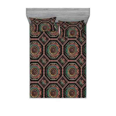 Ambesonne Fitted Sheet & Shams 3 Pcs Retro Botany Exotic Leaves