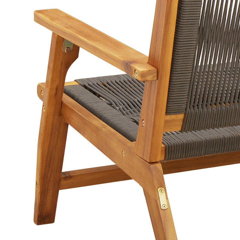 Wood, Rope Medium Ergonomic Outdoor Bench Rectangular, Grey