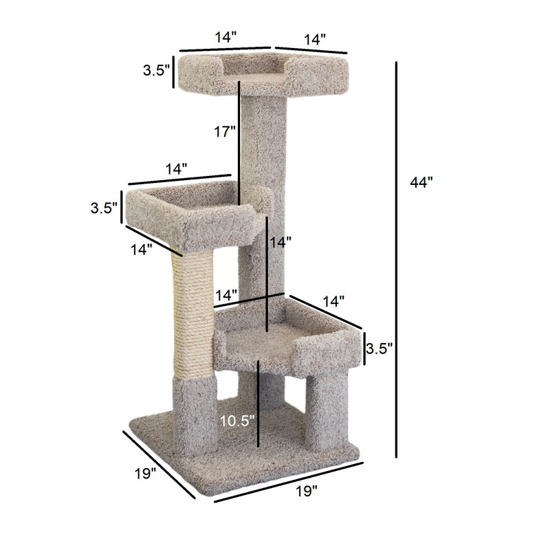 Arbre à chat en bois massif à 3 niveaux New Cat Condos pour maisons moyennes et multi-chats, H 44 po x l 23 po x P 23 po