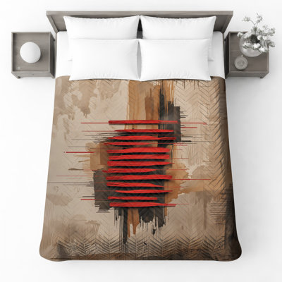 Red Abstract Art Quilted Bedspread All Sizes