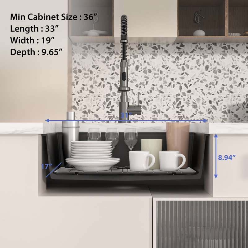 Quartz Classic 33" x 19" x 9.65" Undermount Large Single Bowl Workstation Kitchen Sink with Accessories