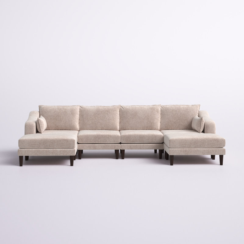 Upholstered U-Shaped Sectional Symmetrical, Blush Polyester Blend