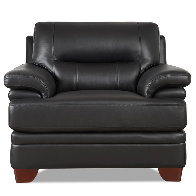 Ridhay Upholstered Chair And A Half, Black Genuine Leather