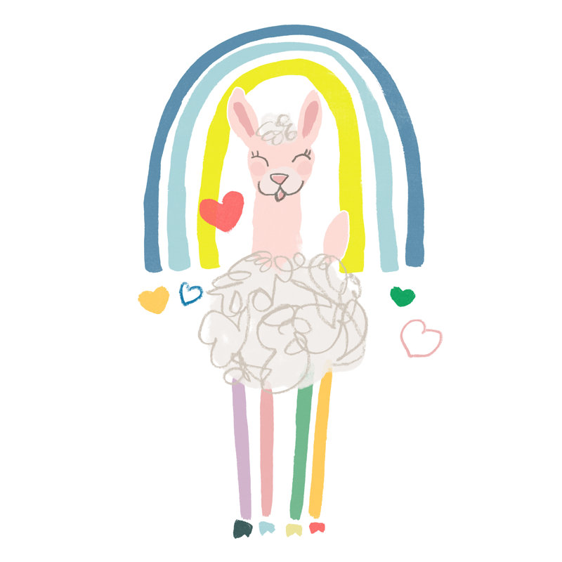 Rainbow Llama IV by June Erica Vess - Wrapped Canvas Print, 76cm H x 76cm W x 3.8cm D