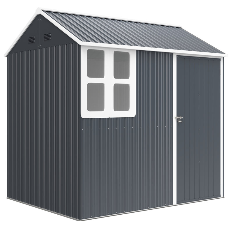 Garden 7 ft. W 6 ft. D Polypropylene Plastic,Galvanised Steel Sloped Storage Shed
