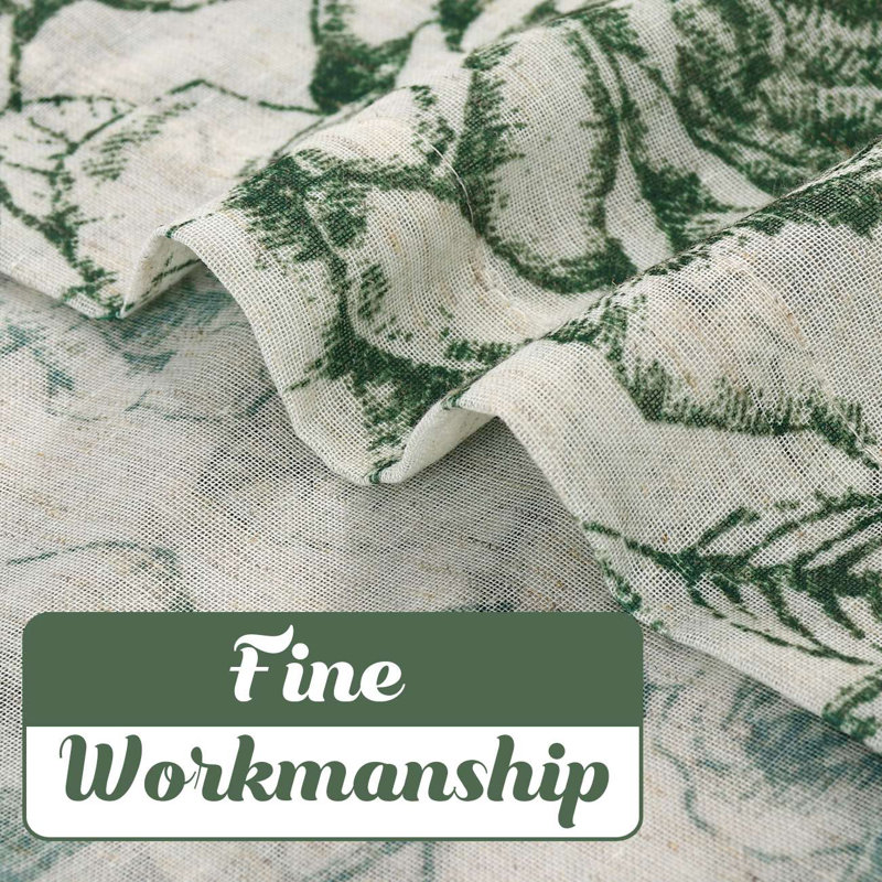 Green Linen Curtains Farmhouse Curtains for Home/Office Light Filtering Burlap Privacy Curtain 2 Panels, 52" W x 63" L