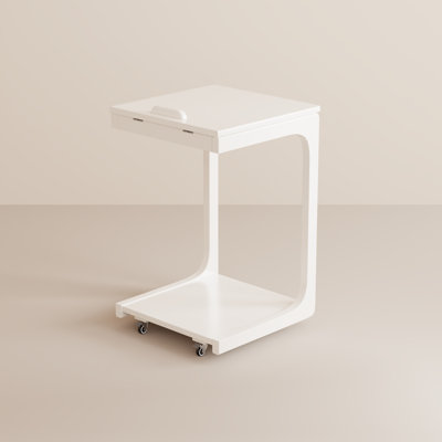 Agripina Solid Wood C-Table End Table, Flip Top Hidden Storage Rolling Side Table with Wheels for Living Room Bedroom