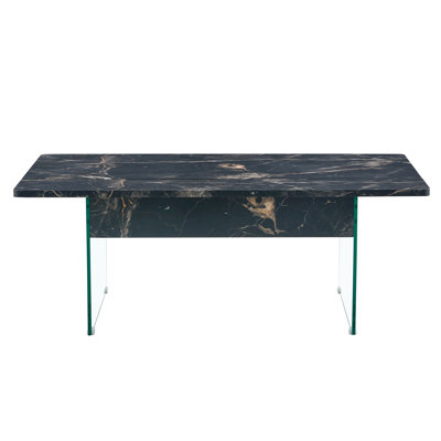 Multifunctional Lift Top Coffee Table With Black Marble Pattern, Tempered Glass Legs, And Modern Design For Home Or Office