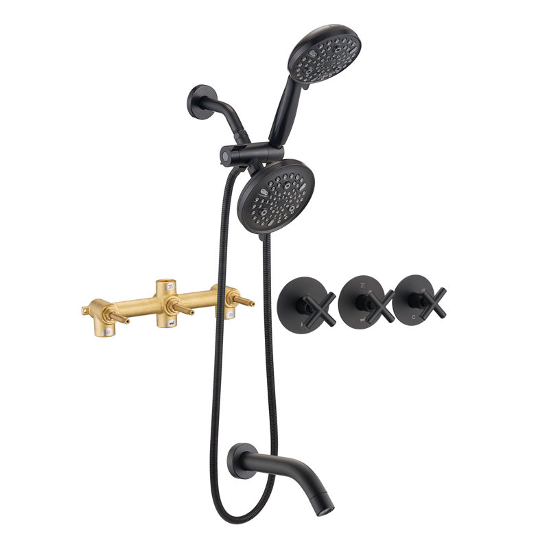 Dual Shower Head Combo With Tub And Shower Trim Kit With Rough-in Valve, Chrome