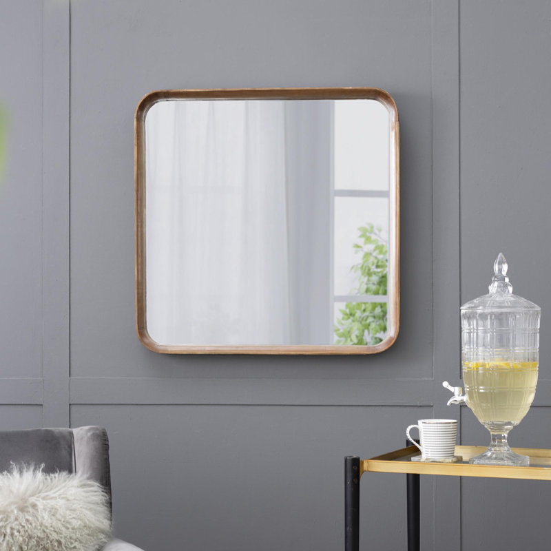 Square Mirror with Wood Frame