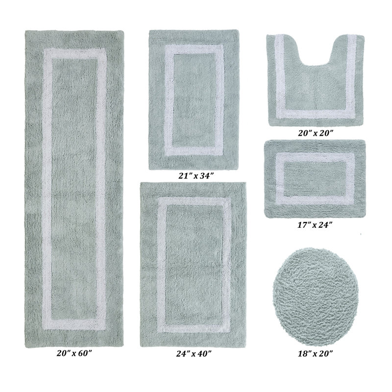 Hotel Premium 100% Cotton 6 Piece Bath Rug Sets with Race Track Pattern, Machine Washable, Absorbent & Tufted Weave Reversible Bath Mat for Bathroom