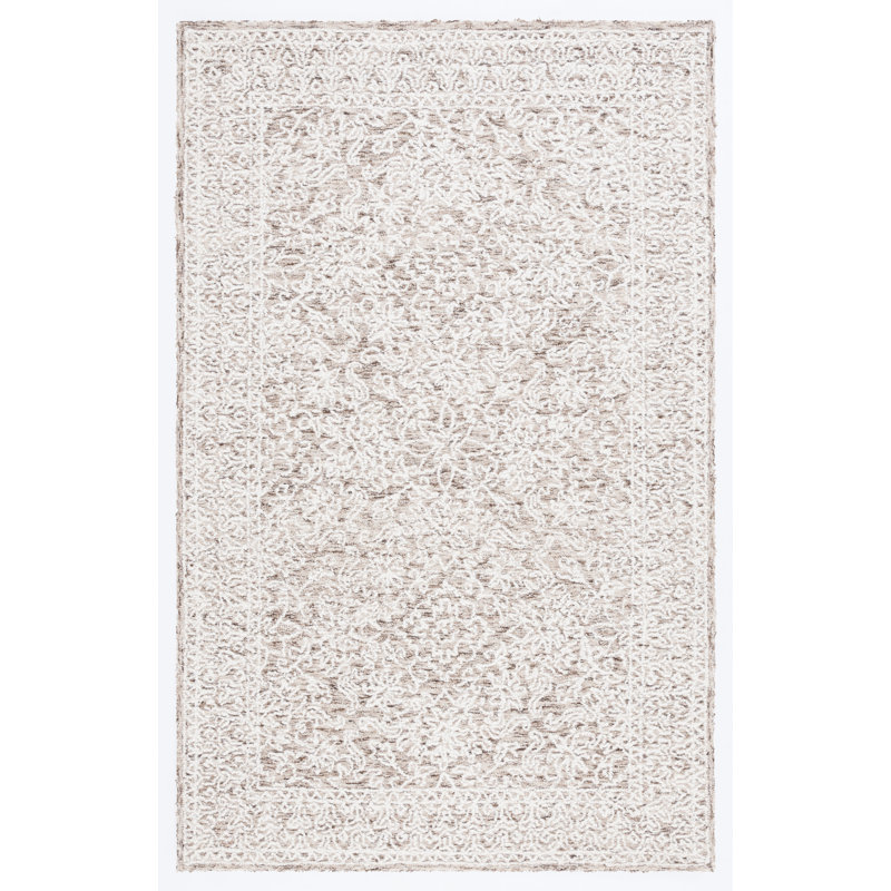 Tapis floral brun / ivoire en laine touffeté à la main Orpheus, Rectangle de 5 pi x 8 pi