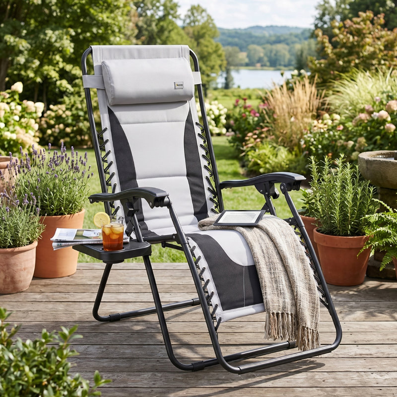 Outdoor Lounge Chair, Light Grey/Black