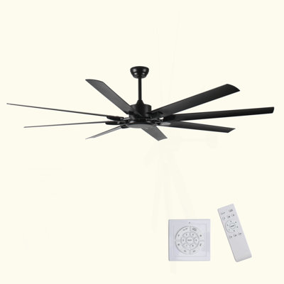 Ventilateur de plafond à moteur à courant continu de 75 pouces sans lumière, grand ventilateur de plafond avec 8 pales réversibles, 3 tiges verticales, télécommande à 6 vitesses, ventilateurs de plafond pour la maison ou le garage