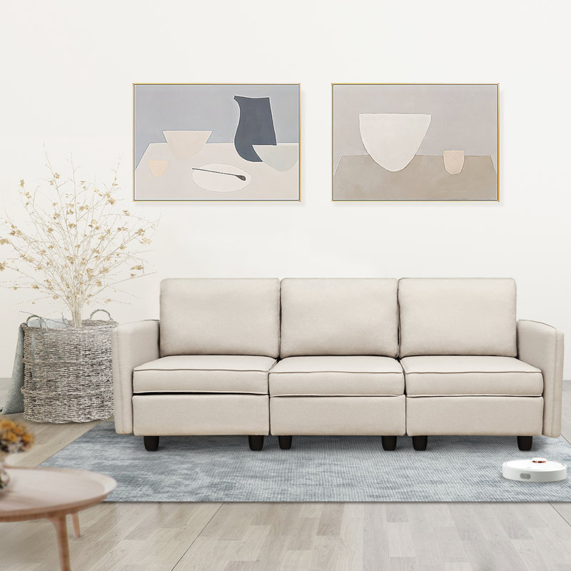 Vaios 92'' Linen Square Arm Modular Sectional Sofa, Beige 