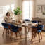 Chaises de salle à manger rembourrées modernes, tissu bleu avec pieds en bois, siège et dossier rembourrés doux, chaises d'appoint de cuisine et de salle à manger scandinaves-640190671-640190659