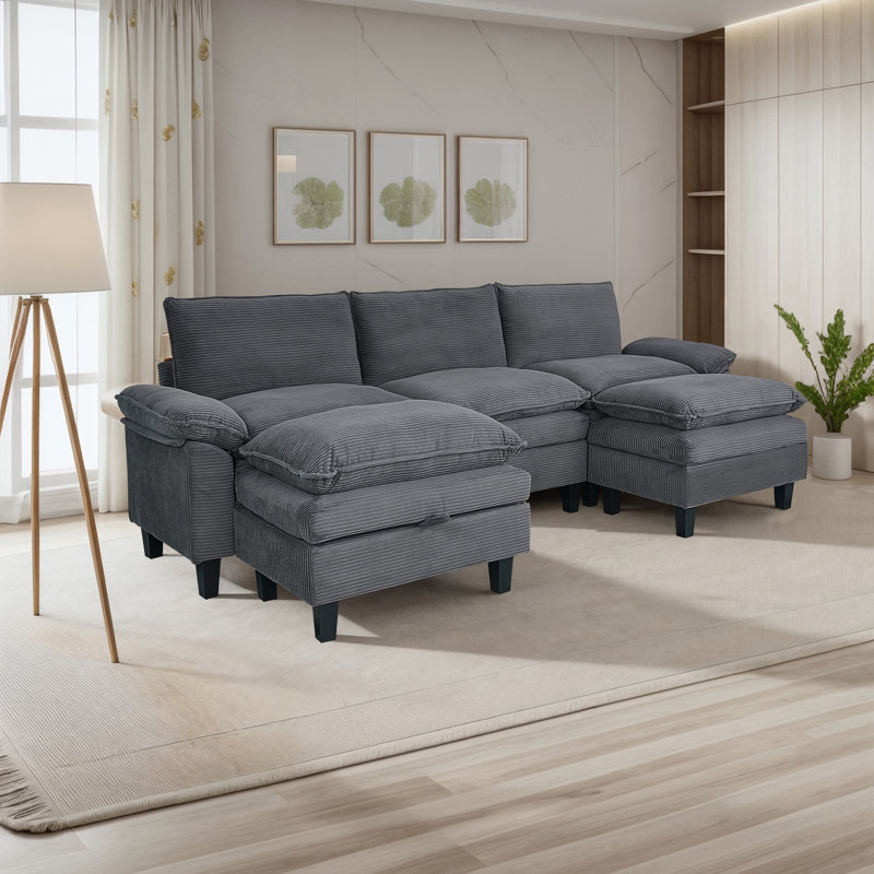 Canapé modulaire modulaire avec accoudoirs 118 po L 118 po Corduroy, Velours côtelé gris