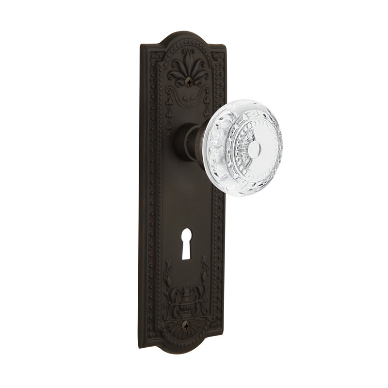 Bouton de porte en cristal simple avec plaque longue serrure Meadows, Bronze frotté à l'huile