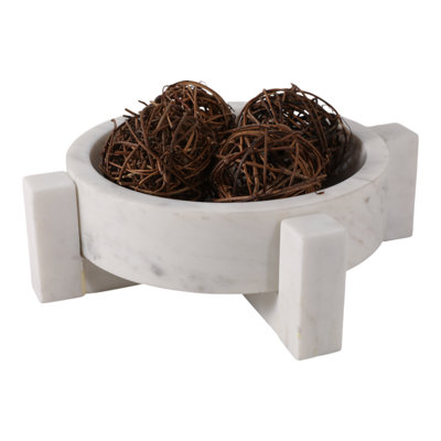 Decorative Marble Bowl With Base For Home Decor - Modern Accent Bowl For Dining Table Display, Hallway, Entryway, Or Living Room Decor Styling - 10"