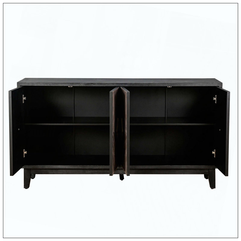 Buffet Mid Mid Century Buffet avec pieds en bois massif, armoire de rangement avec 4 portes en losanges et 2 tablettes décoratives pour le salon, etc.
