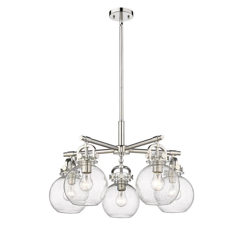 Lustre suspendu 5 lumières Ziyi, Bullé, Nickel poli