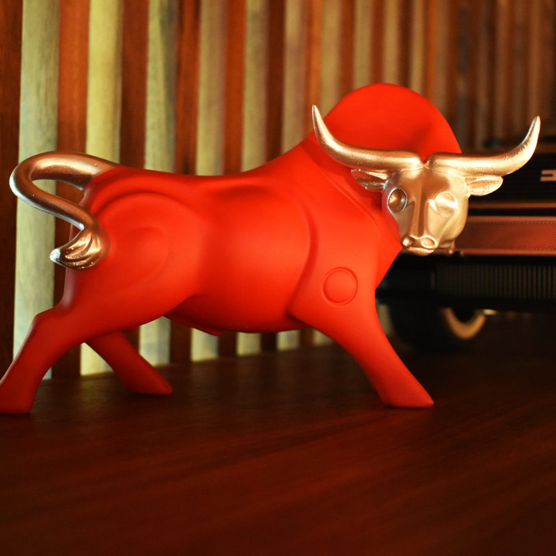 Adam & Friends Home Decor Strong Bull Sculpture | 1-Piece, Red/Silver
