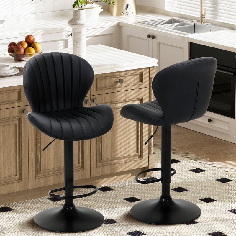 Upholstered Swivel Adjustable Height Bar Stool,PU Leather Counter Stool, 4