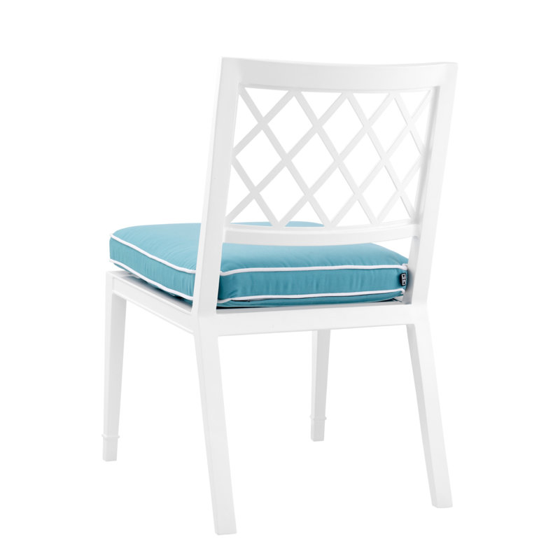 Chaise de patio avec coussin Bersum, Cadre blanc / coussin bleu