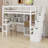 Wood Loft Bed With Built-In Desk, LED, Storage Shelves, Cabinets And Staircase-1909810874