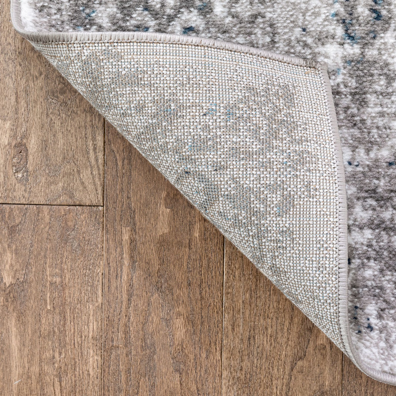 Dulcet Trieste Distressed Floral Medallion Pattern Ivory Grey Area Rug, Runner 2'3" x 7'3"