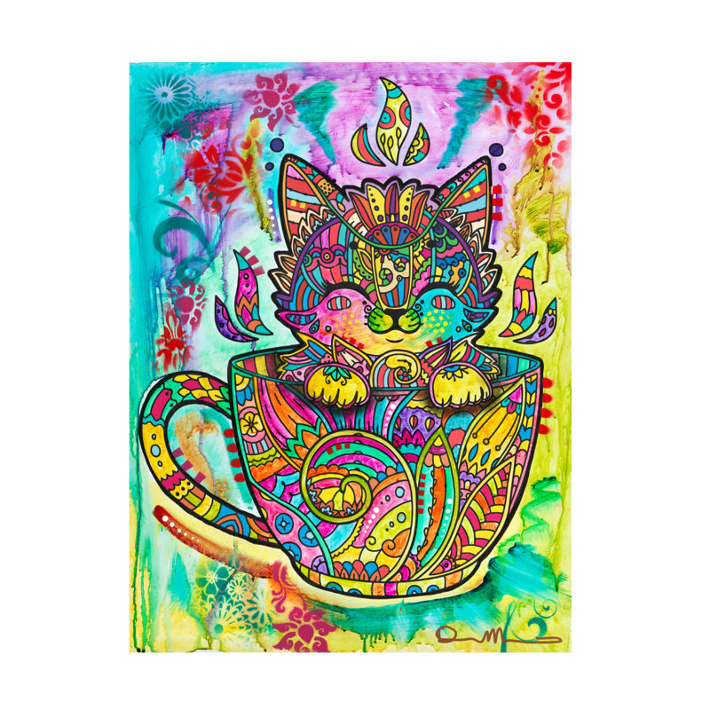 «Quarterrio chaton dans une tasse sur toile» par Dean Russo, H 19 po x l 14 po x P 2 po