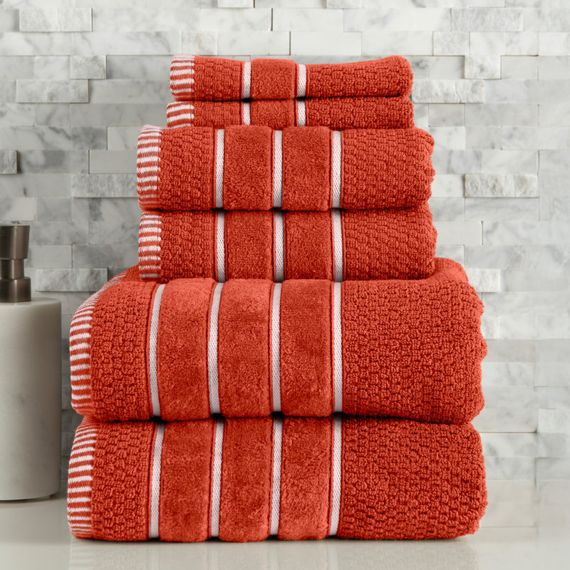 6-Piece 100% Cotton Towel Set - with 2 Bath Towels, 2 Hand Towels, and 2 Washcloths, Brick, 6 pieces