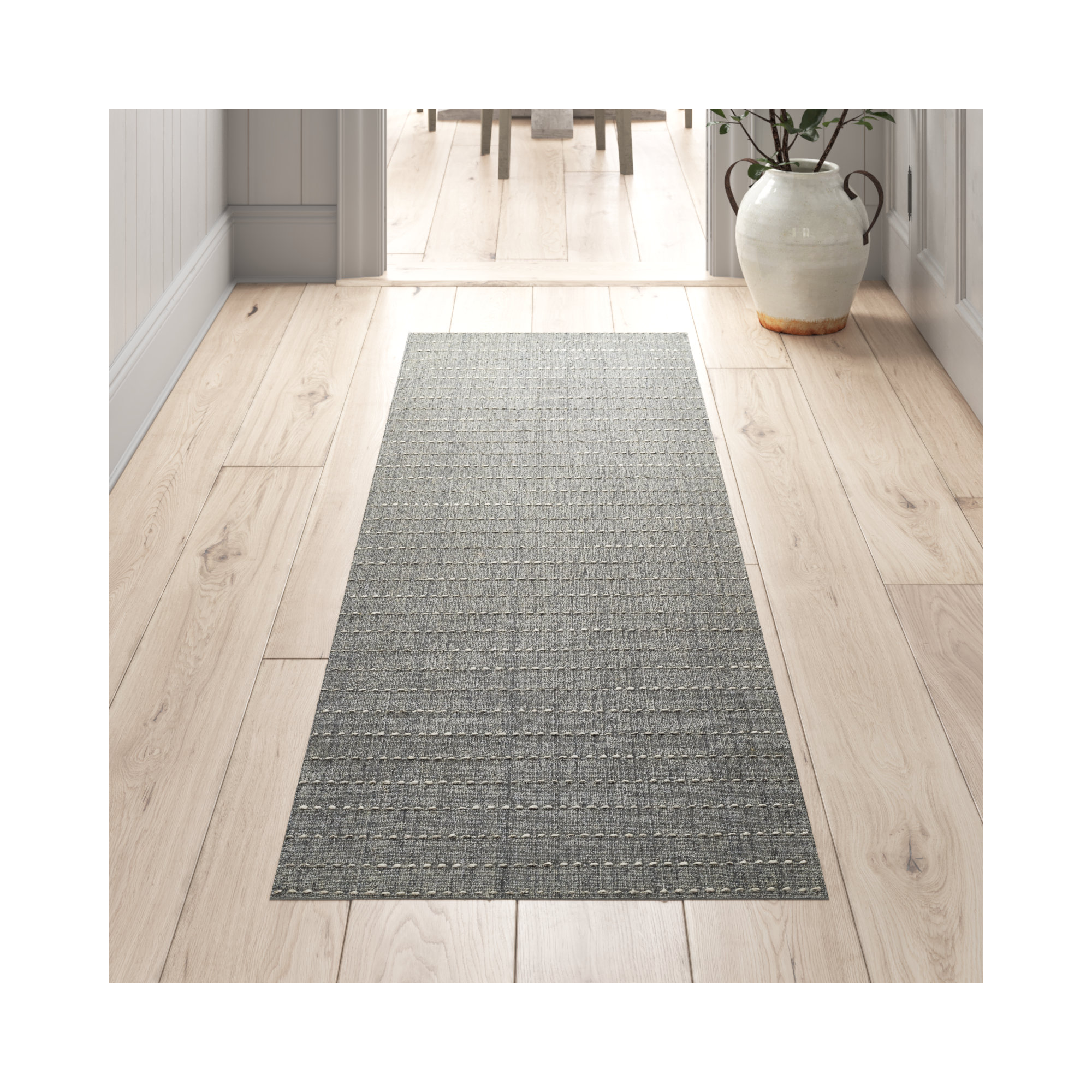 Amita Handmade Hand Loomed Gray/Begie/Blue Rug, Runner 2'3" x 8'