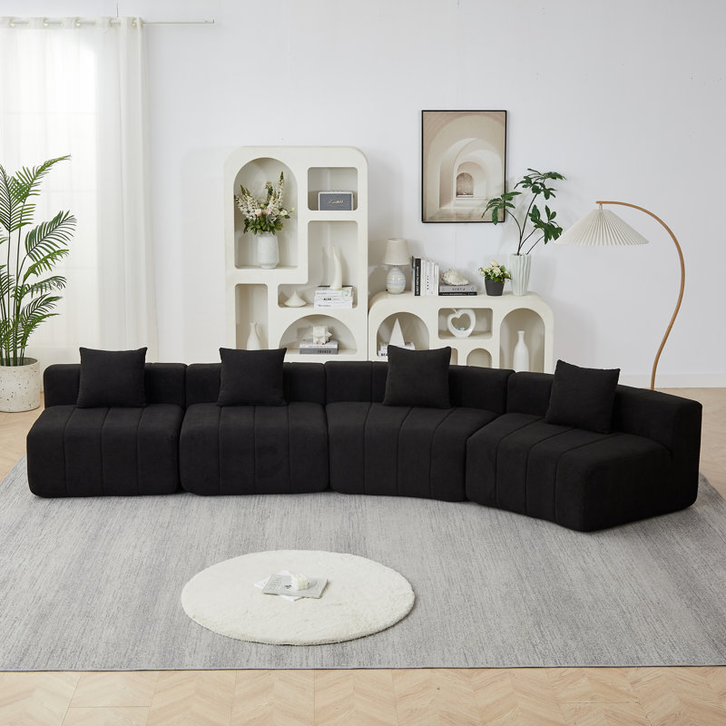Daijha Modular Compressed Sectional Sofa with Soft Upholstery, Black Chenille