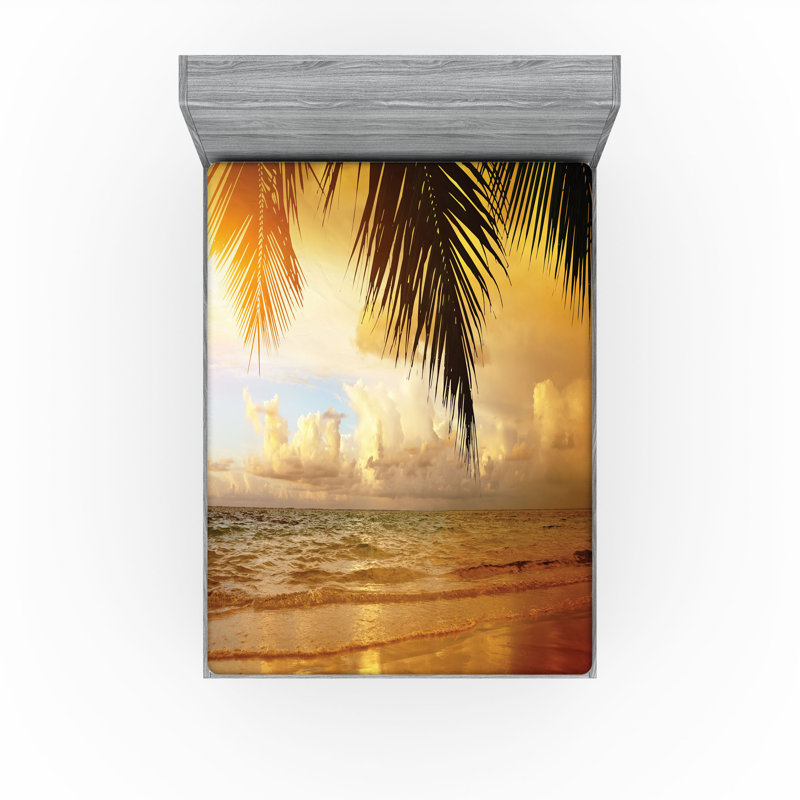 Ensemble de 2 draps-housse Ambesonne Beach Sunset Caribbean Palms Orange foncé / bleu pâle