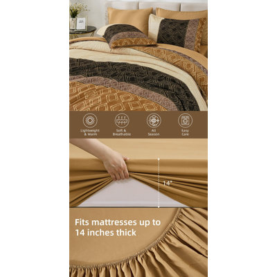 Brown Boho Comforter Set Queen 7 Piece Bed in a Bag Striped