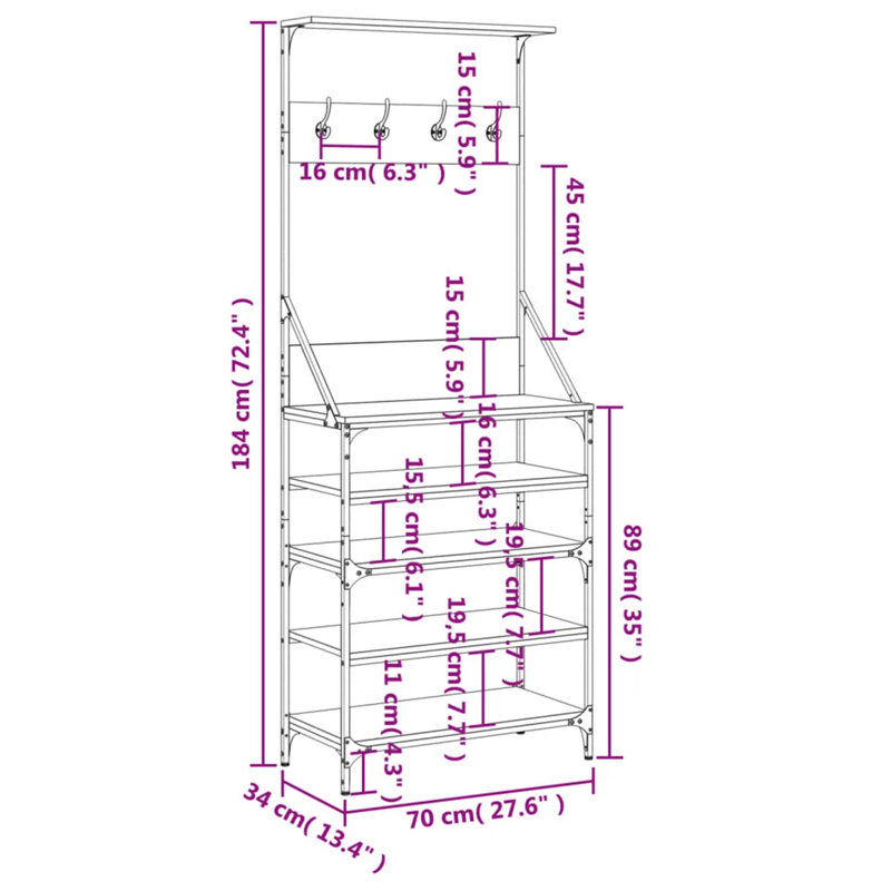 Belkaya 8 Pair Shoe Rack, Black