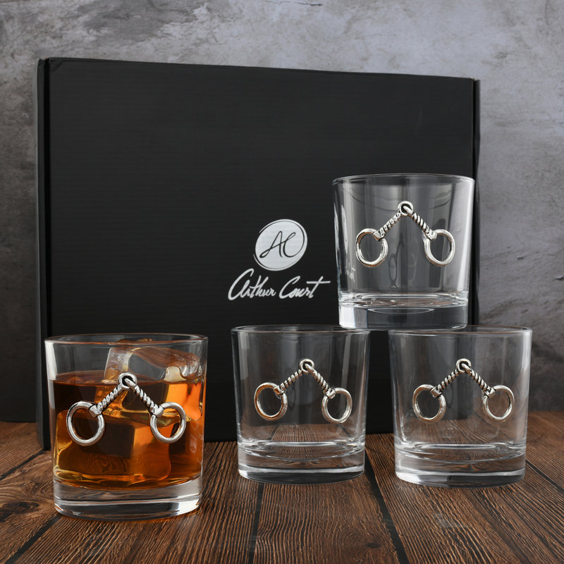 Equestrian Bit Design Lead-Free Whiskey Glass Set of 4