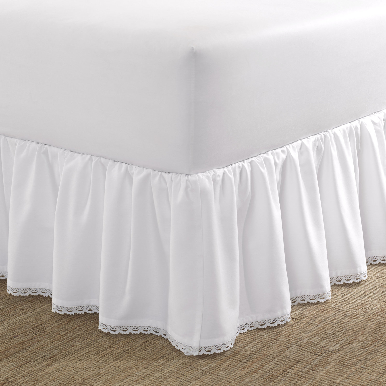 Laura Ashley White Crochet Ruffled 100% Cotton Bed Skirt, King