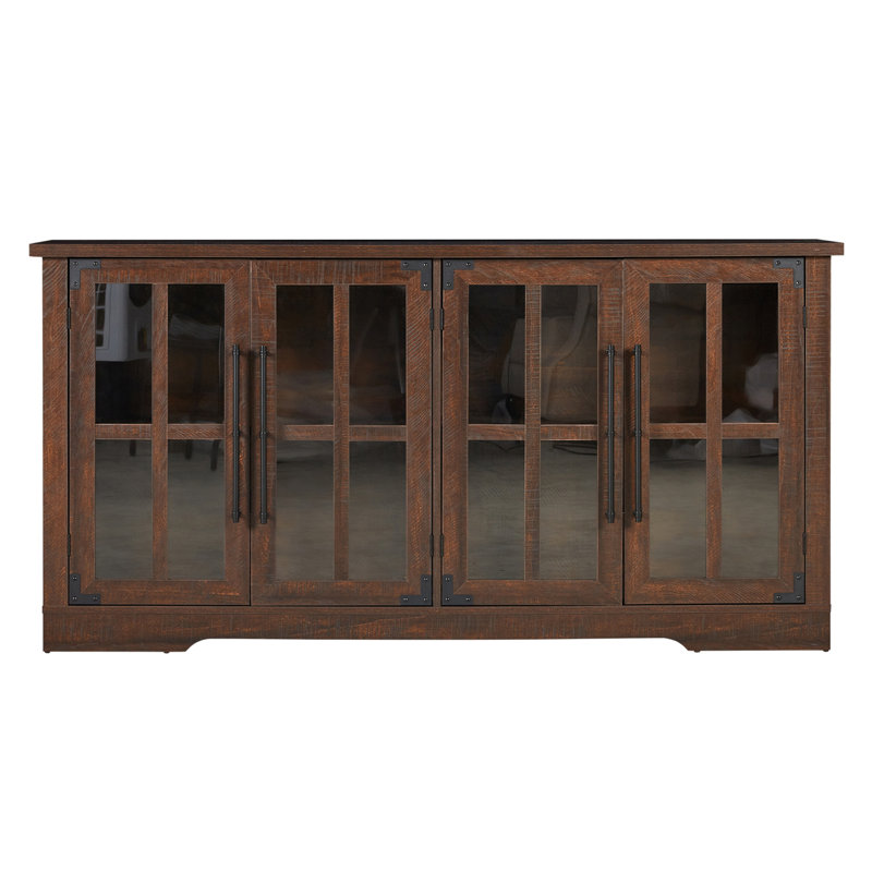 Brown 63" Rustic Wood Sideboard with Glass Doors