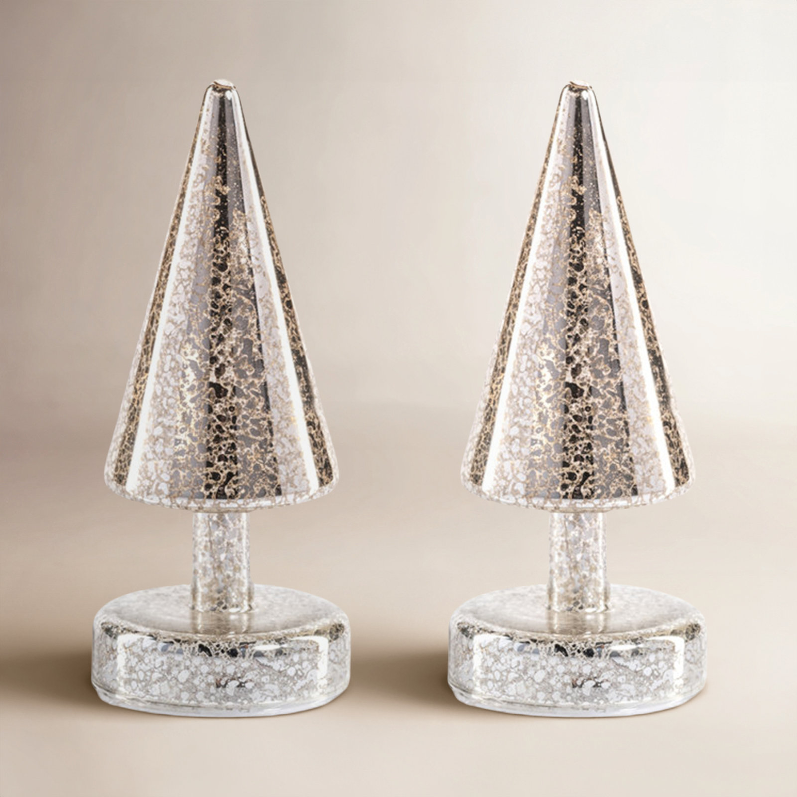 2-Piece Lighted Sparkle Cone Tree Set, Gold, 7" H x 3.25" W x 3.25" D