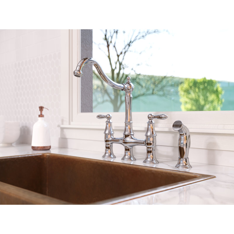 Polished Chrome Bridge Kitchen Faucet with Side Sprayer