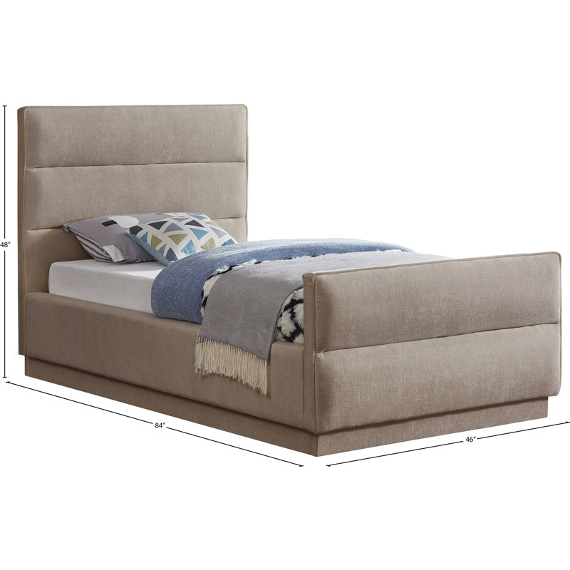 Paxton Tufted Upholstered Standard Bed, Twin, Beige Chenille Fabric