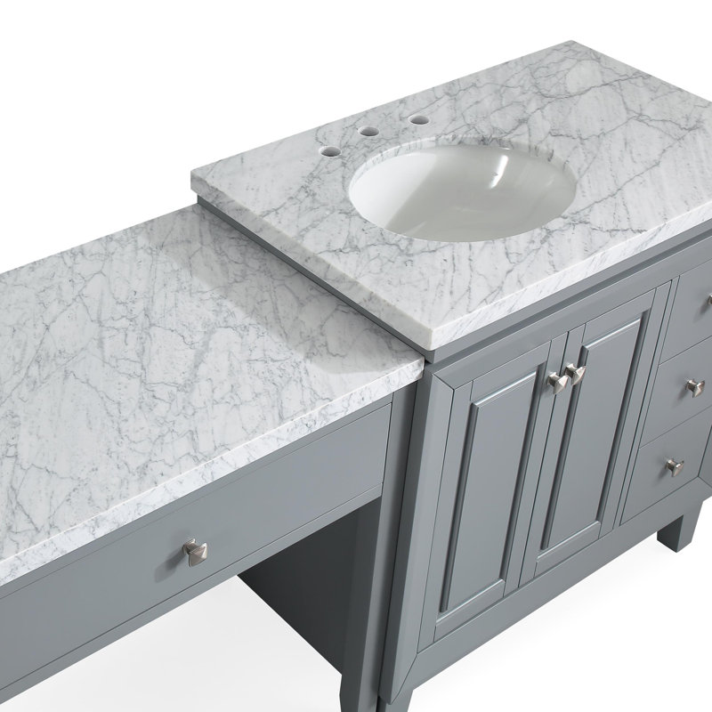 67" Gray Bathroom Vanity Single Left Side Sink White Marble Cabinet