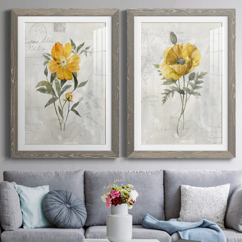 Canary Linen pivoine - ensemble de 2 reproductions d'art, H 37,5 po x l 55 po x P 1,5 po, Cadre en papier gris, Blanc