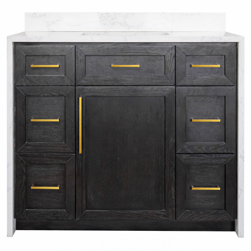 Akalya 42'' Waterfall Bathroom Vanity with Engineered Stone Vanity Top, Dark Oak/White