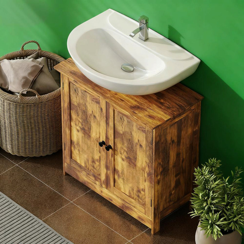 Armoire de meuble-lavabo sous le lavabo avec 2 portes et tablette réglable, brun rustique (sans lavabo de salle de bain)